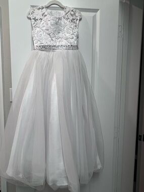 White Embellished Tulle Flower Girl Dress